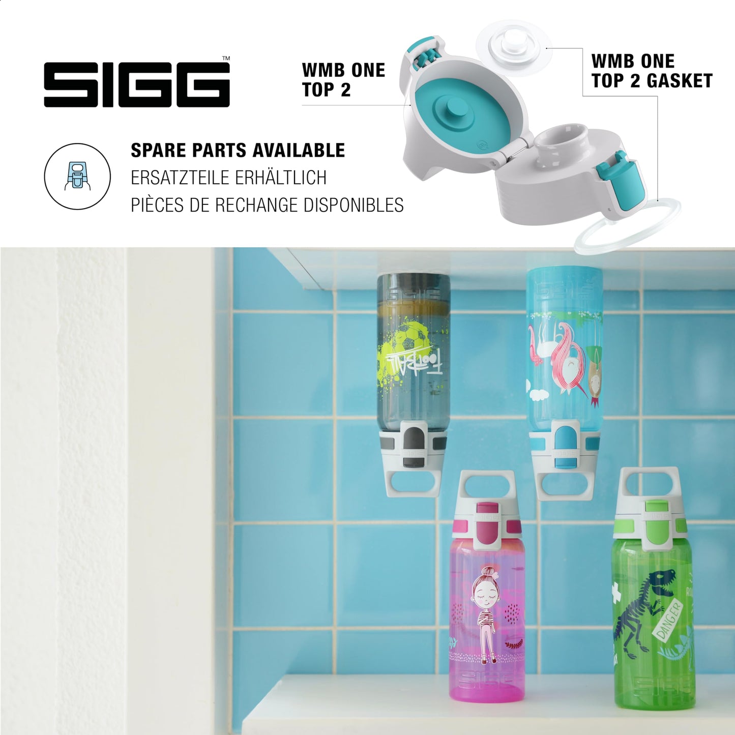 SIGG - Kids Water Bottle - Viva One Football Dino - Suitable for Carbonated Drinks - Leakproof - Dishwasher Safe - BPA-Free - Sports & School - Blue with Soccer Dinosaur - 0.5L