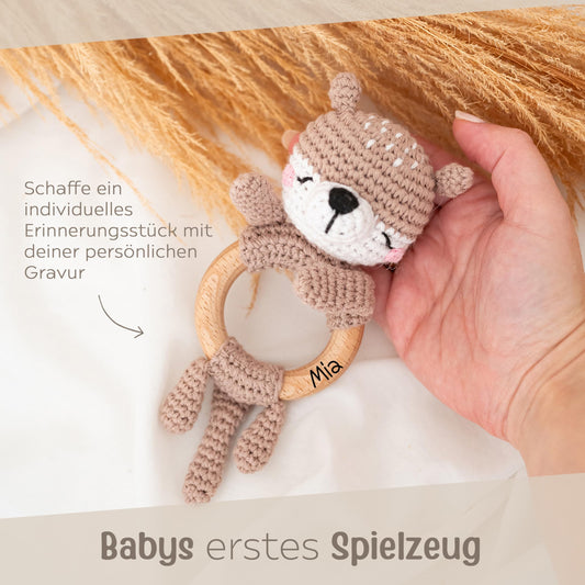 miracle wish® - Personalized Teething Toy for Baby - Cute Grasping Toy for Babies from 0 months - Baby rattle with name as a baby gift for girls and boys (Otter, no name)