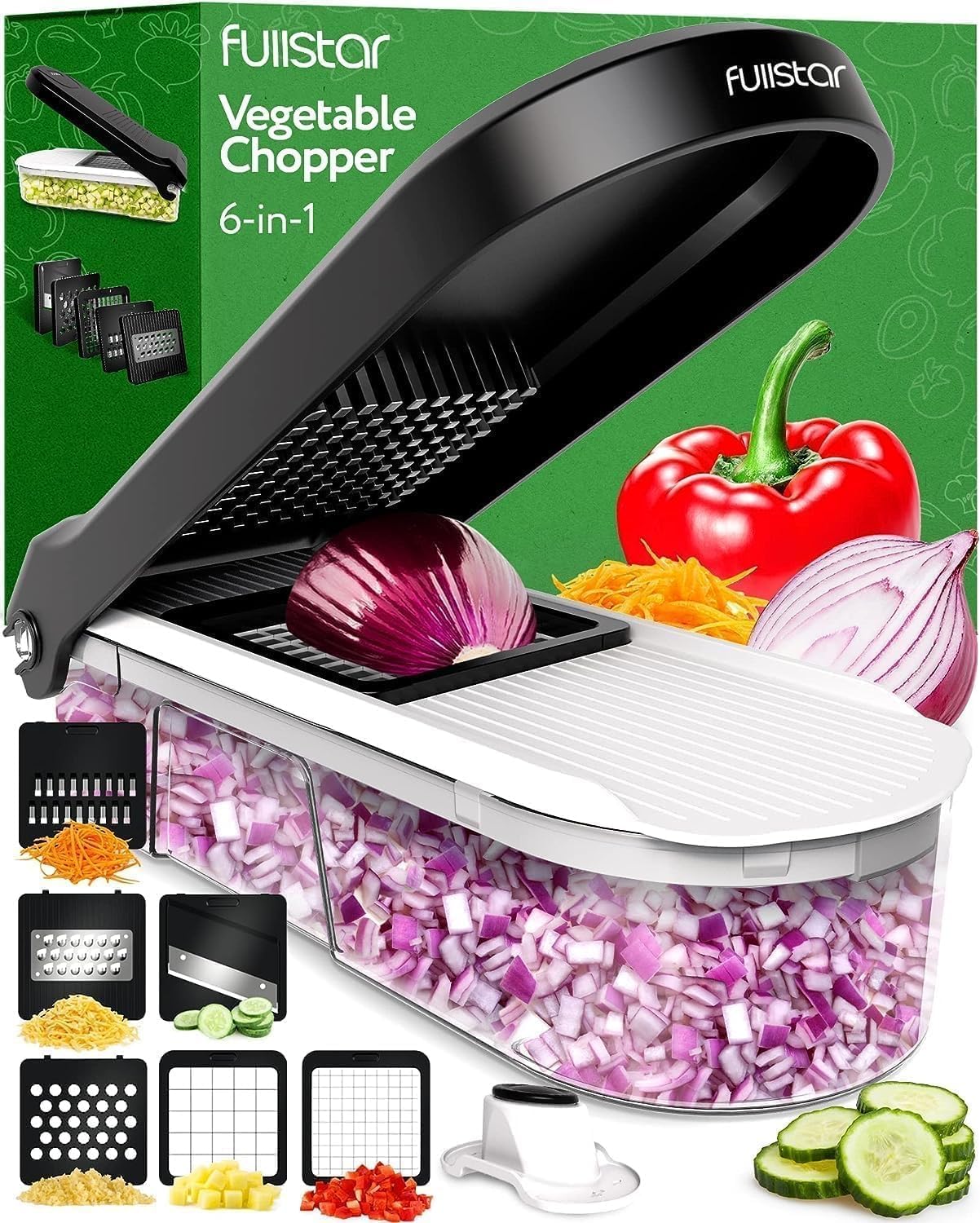 Vegetable slicer mandolin - Vegetable slicer cucumber slicer onion slicer potato slicer fruit slicer - Grater for vegetables and cheese - Julienne slicer (6-in-1 compact white)