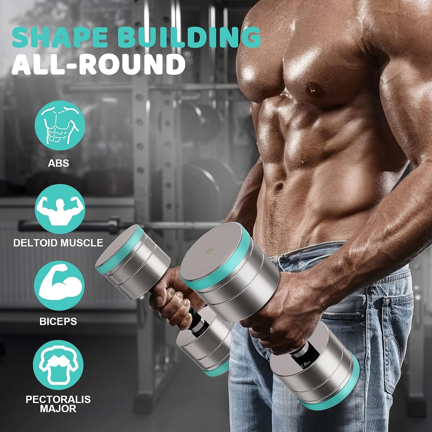 Dripex Dumbbells Set Adjustable Dumbbell 2x10kg, Steel Dumbbells included. 2.5kg 5kg 7.5kg 10kg 15kg 25kg 30kg 50kg Fitness Dumbbells 20 KG with Foam Grip for Home