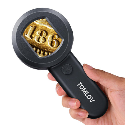 TOMLOV P10 microscope for adults and kids, handheld magnifier with light for misstruck coins, portable trichome microscope, jeweler's loupe for collectors, digital microscope with 2" screen.