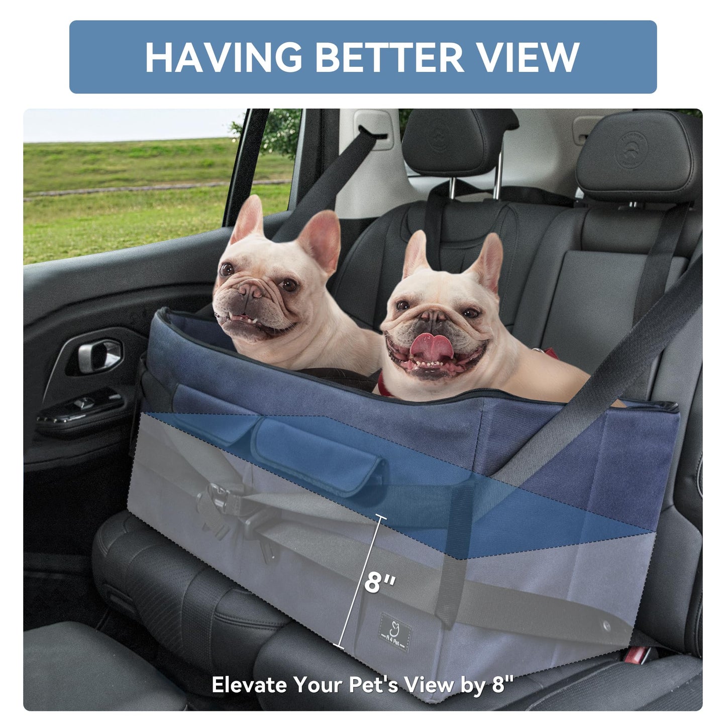 A 4 pet car seat for large dogs or 2 small ones, foldable for backseat with safety belt and storage bag, double-sided mat.