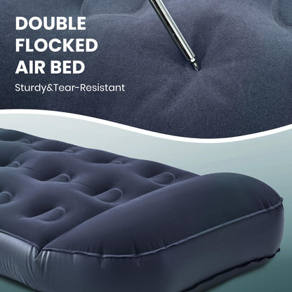 ROPODA Single Air Bed, Camping Mat, Inflatable Camping Mattress for outdoor and indoor use, built-in foot pump, flocked surface for adults, teenagers, and children, 188 x 77 x 28 cm (Blue)