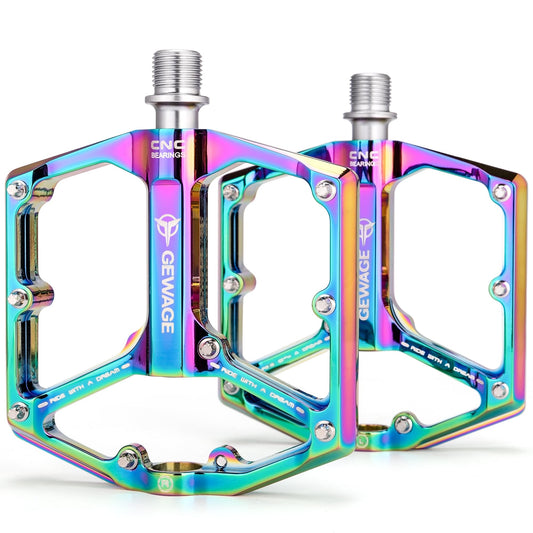 Daring road/mountain bike pedals - 3 bearing bike pedals - CNC-machined 9/16-inch flat pedals with removable anti-slip pins (Colored)
