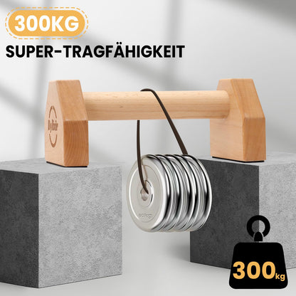 Push Up Bars made of wood for joint-friendly workouts. Perfect for calisthenics and home fitness. Ideal for handstands and push-ups.