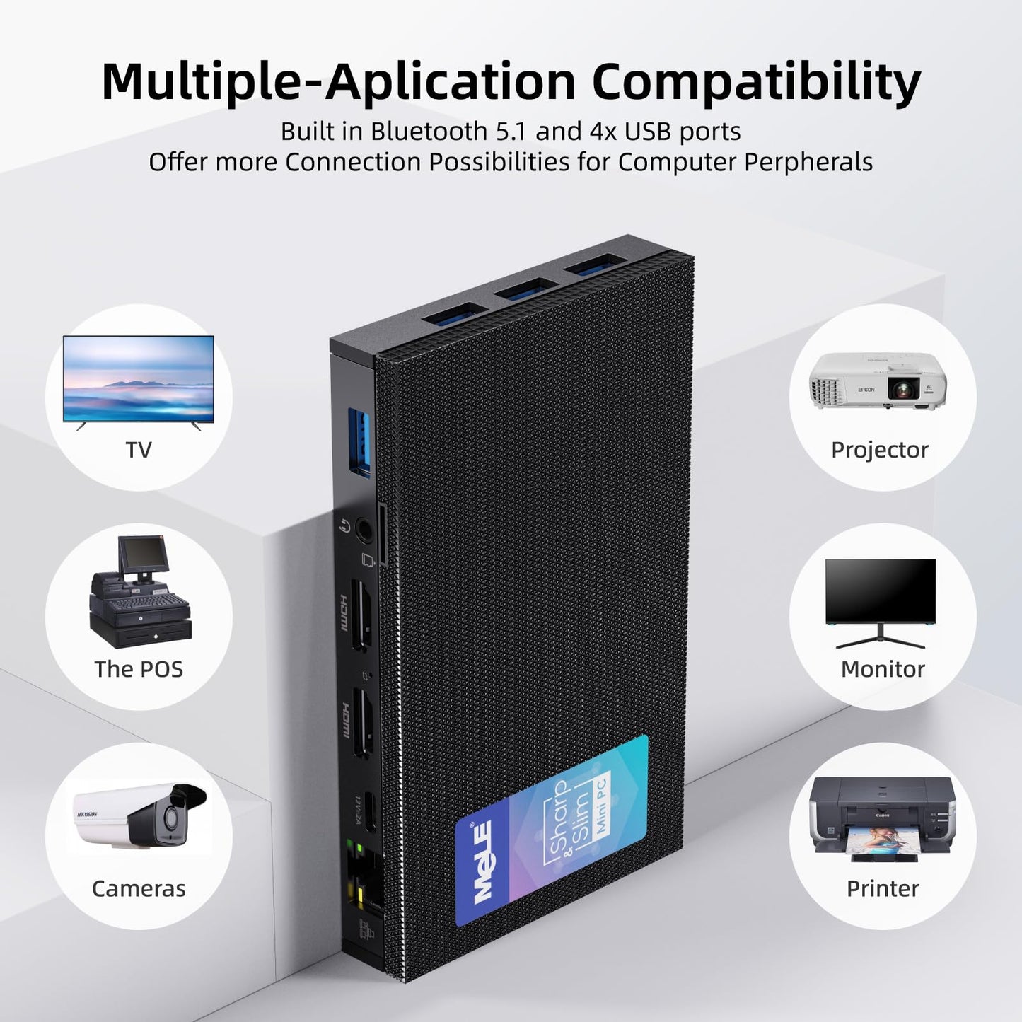 MeLE Quieter3Q Mini PC fanless Celeron N5105 16GB 512GB Micro Desktop Computer w/ Gigabit Ethernet, USB-C PD, WiFi 6, IPXE, 2X HDMI2.0, 4K Dual Display, Vesa-Mount.