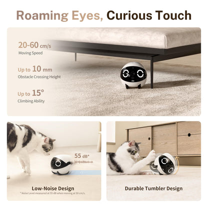 Enabot EBO ROLA Mini 2K Pet Camera Robot: Portable indoor camera with battery and phone app, one-touch call, 2-way audio, IR night vision, motion detection, video recording.