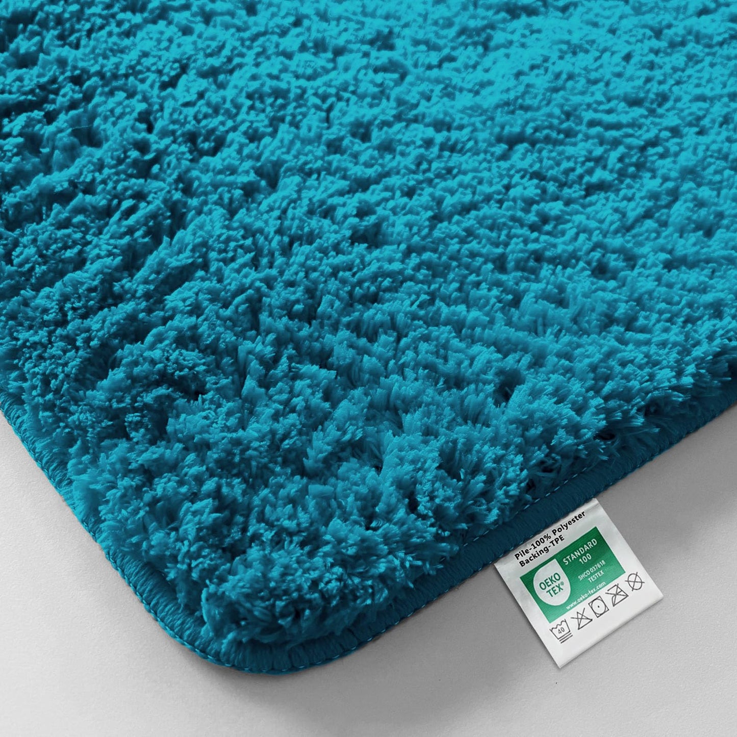 casa pura turquoise bath mat soft, fluffy bathroom rug in shaggy look, non-slip washable bath mat - shower mat, carpet floor mat for bathroom, shower 60x100 cm, Sky Soft
