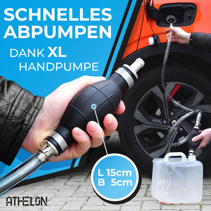 ATHELON® Hand pump for gasoline, diesel, water & oil - XL transfer pump including liquid regulator and 2m hose - Improved hose pump [2024] - Reliable & leak-proof.
