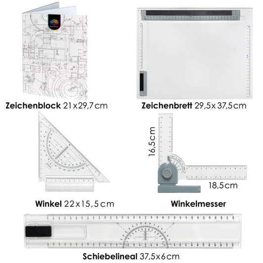 OfficeTree drawing board A4 - Includes carrying case, sliding ruler, set square, and more - A4 drawing board for precise work - DIN A4 drawing board, white