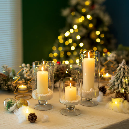 NUPTIO 3 Piece Set Large Glass Vase Candle Holder, Hurricane Candle Holder for Pillar Candles Tall Glass Vases for Centerpieces, Glass Flower Vases for Home Christmas Party Wedding Table Decoration