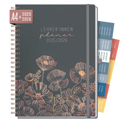 Häfft® Teacher Planner 2025/2026 A4 + Deluxe "Poppy" Hardcover Teacher Planner large, school year planner with spiral binding, school planner - sustainable & eco-friendly