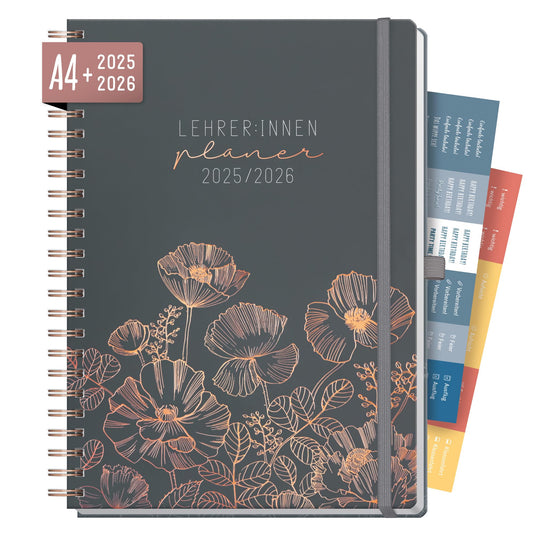 Häfft® Teacher Planner 2025/2026 A4 + Deluxe "Poppy" Hardcover Teacher Planner large, school year planner with spiral binding, school planner - sustainable & eco-friendly