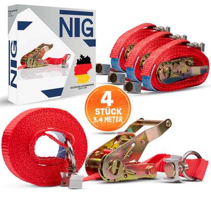 4 pieces | Lashing strap | Tie-down straps | Two-part with ratchet | for airline rail | with end fitting | 2 parts | Length 3400 mm | 1500 daN | DIN EN 12195-2