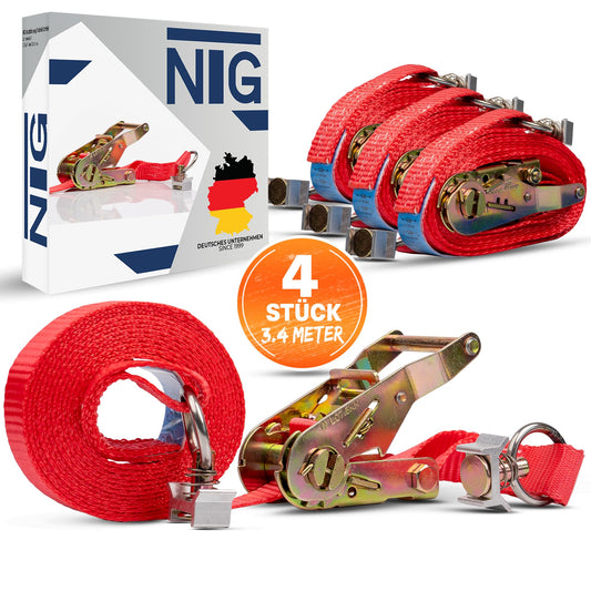 4 pieces | Lashing strap | Tie-down straps | Two-part with ratchet | for airline rail | with end fitting | 2 parts | Length 3400 mm | 1500 daN | DIN EN 12195-2