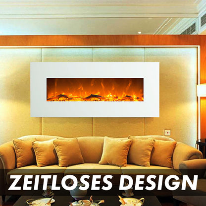 GLOW FIRE electric fireplace with heating and fireplace (wall fireplace) - electric fireplace with LED light, heater, decoration & remote control - for wall mounting, max. 1500 W - White, 126 cm