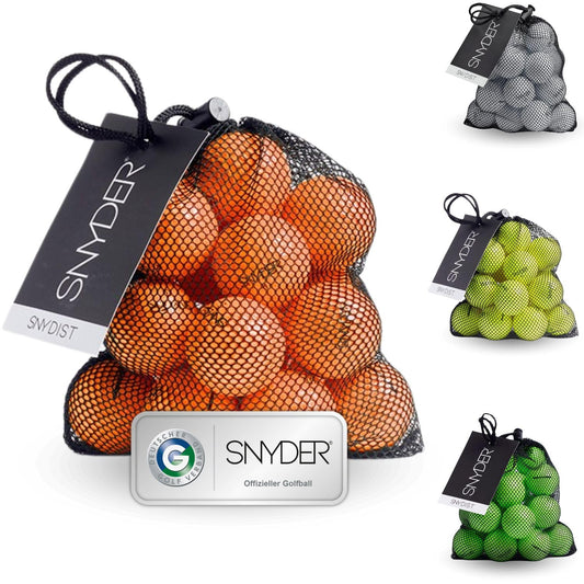 SNYDER - SNY DIST Premium Golf Balls | 20 pieces in ball net | Ideal for: Maximum ball speed, long shots & straight flight paths | Golf ball color: Orange