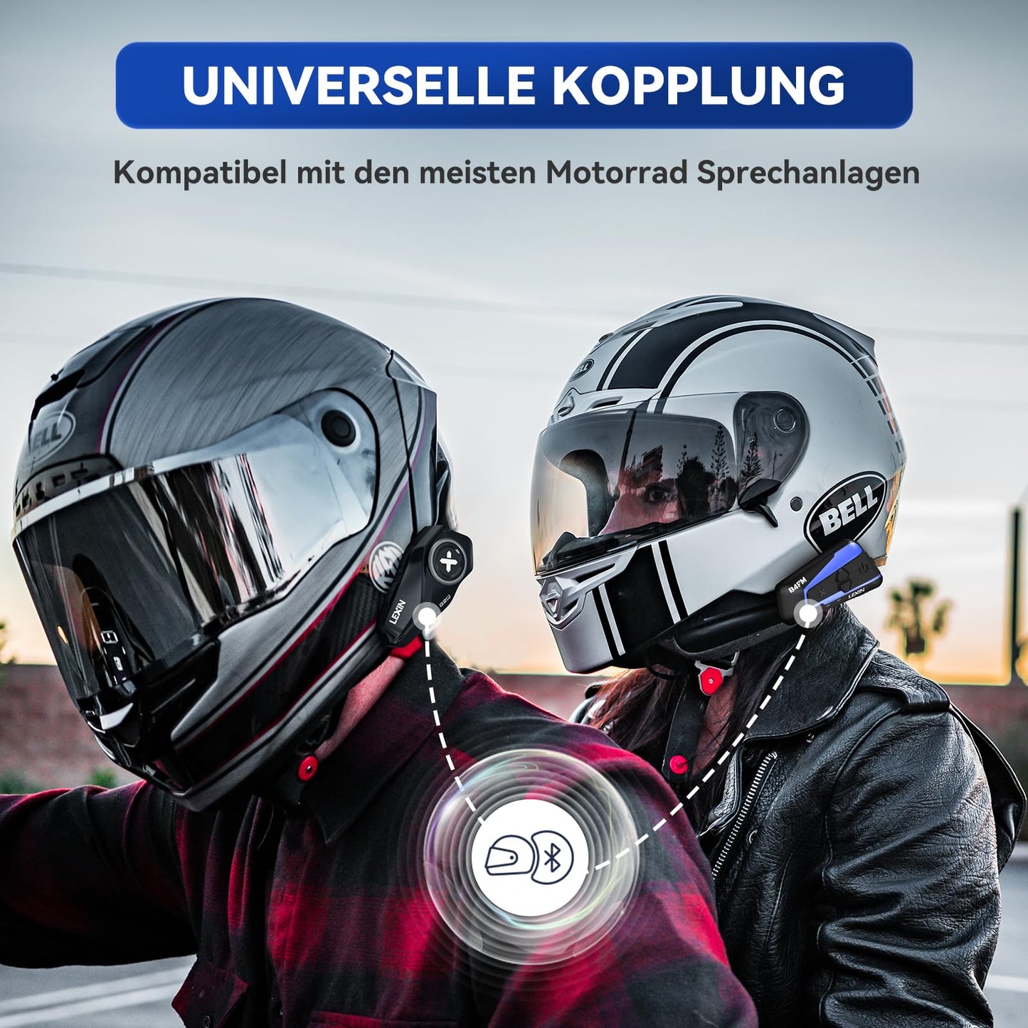 LEXIN G2P Motorcycle Bluetooth Headset, Helmet Communication System for 2 up to 6 people within 1000m range, IP67 Waterproof Hands-Free calling with FM Radio, Single Pack.