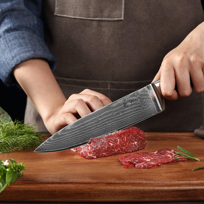 Wakoli EDIB Damascus Chef's Knife 20 cm | Sharp kitchen knife with 67 layers of damascus steel & VG10 core | Ergonomic pakkawood handle | Professional chef's knife in gift box - For precise cuts in the kitchen.