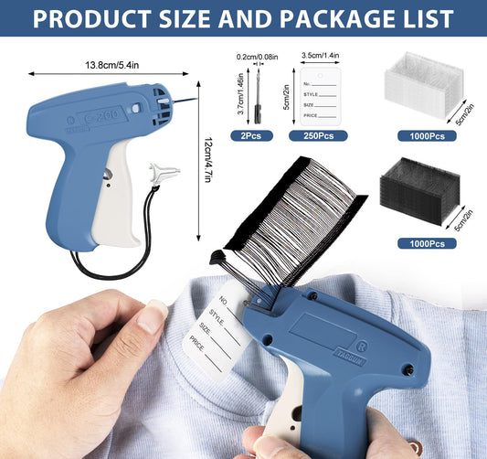 ilauke Clothing Labeling Gun, Gift Tag Labeling Machine with spare needles, 2000 tagging barbs, 250 price tags. Price Tag Gun Labeling Machine for brand labels, Blue.