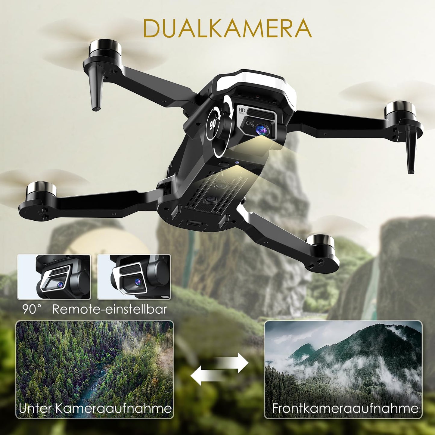 Rugged brushless motor drone with camera for beginners, CHUBORY A68 WiFi FPV Quadcopter with 2K HD camera, automatic hover, 3D flips, headless mode, trajectory flight, 2 batteries.
