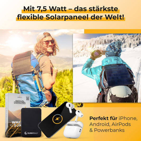 Sunnybag® Solarpanel Leaf Pro [Ultra-light & Portable!] - Foldable solar panel (Waterproof & Durable) - Solar charger with USB port for smartphone & power bank - Solar camping (7.5W output)