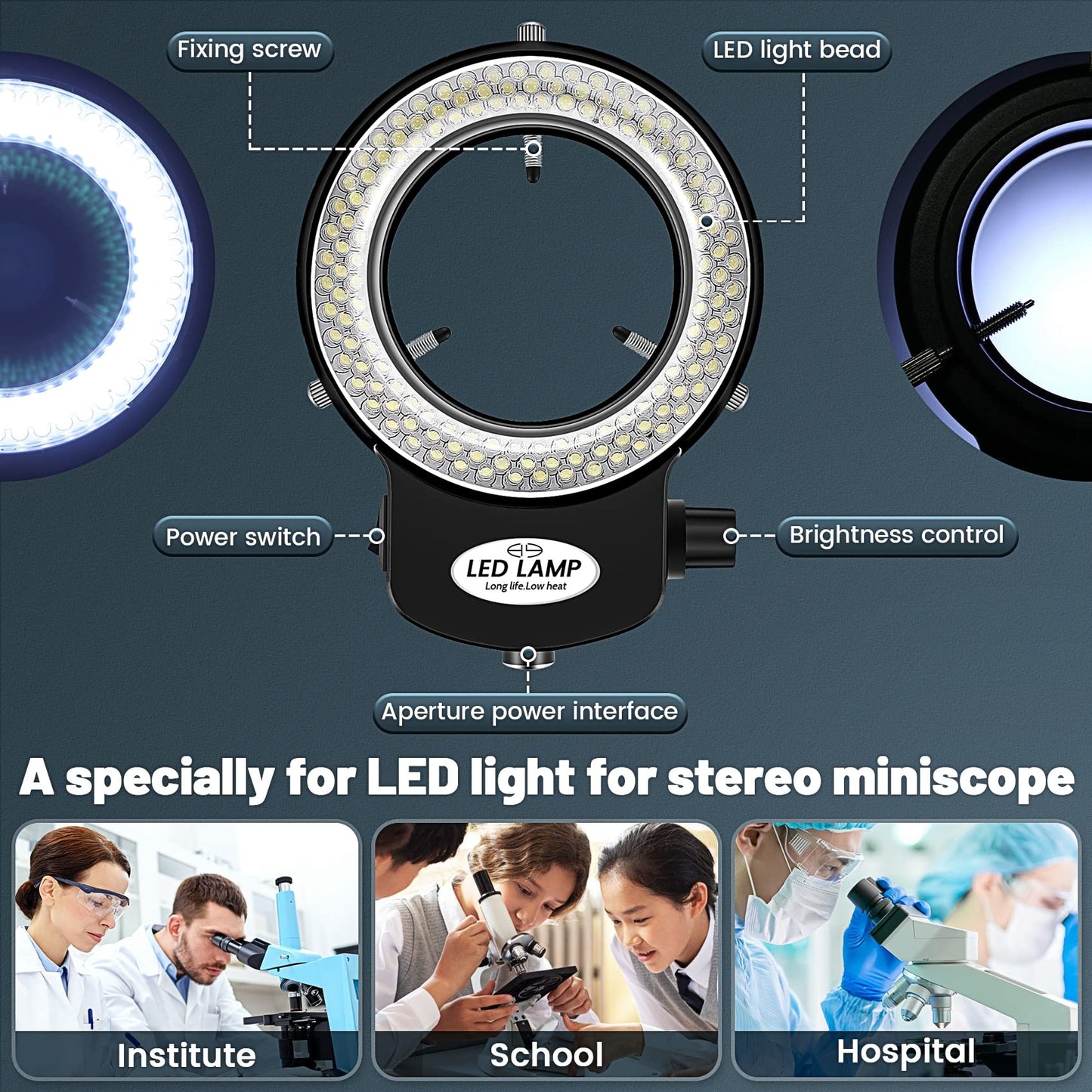 Jevina 144 LED Microscope Ring Light Ring Light 0-100% Adjustable Lamp for Microscope Ring Illumination