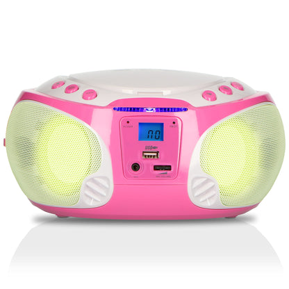 Lenco SCD-650 - portable CD radio - children's boombox - USB & microphone - 6 watt boombox - USB playback - AUX - FM radio - pink