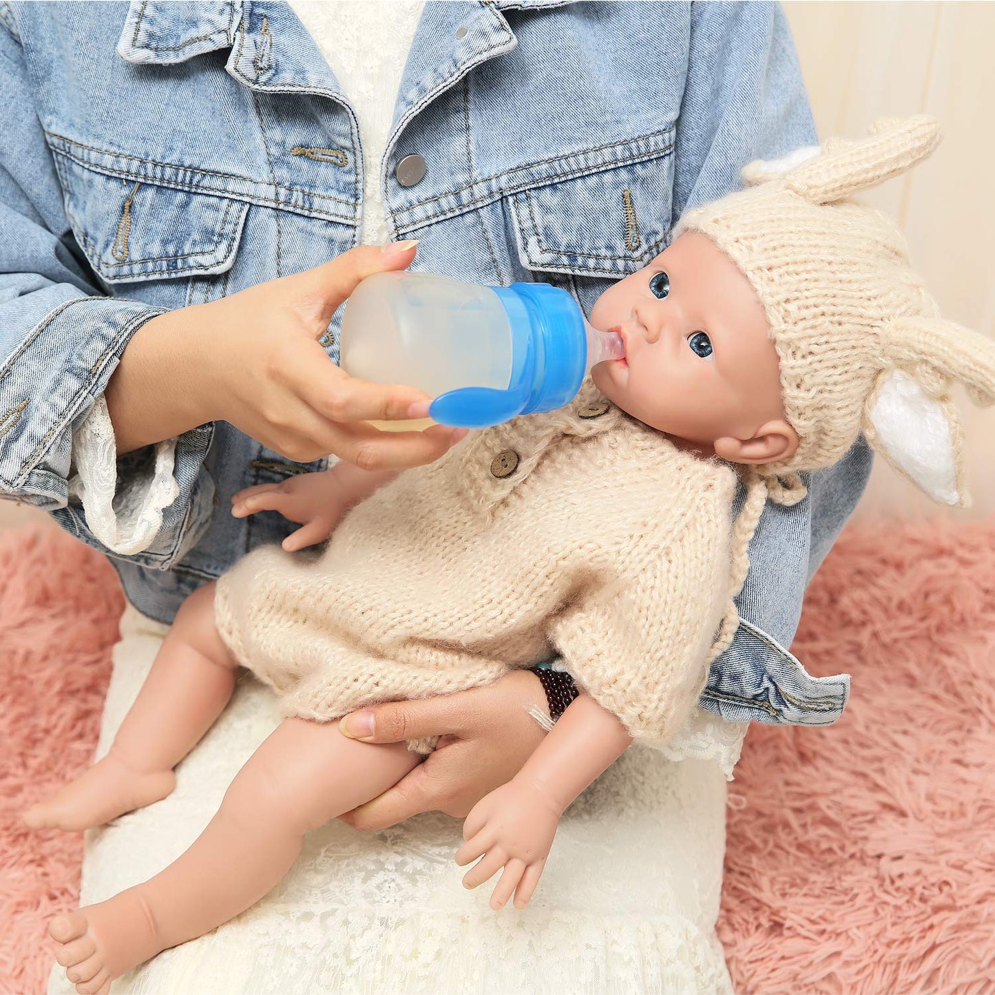 IVITA Full Body Silicone Reborn Baby Doll Newborn Real Doll Handmade Blue Eyes Soft Baby Girl Doll (WG1519-48cm-3791g-Girl)
