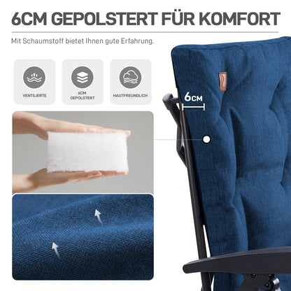 EVER ADVANCED Folding Camping Chair with 4-Position Adjustable Backrest, up to 150 KG Capacity. Padded with 6cm thickness, featuring a side pocket and cup holder. High backrest for camping, garden, or balcony use.