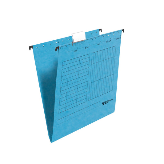 Original Falcon 25-pack hanging folder UniReg. Made in Germany. Made from recycled cardboard for side open A4 blue Blauer Engel ideal for loose leaf filing in the office and government.