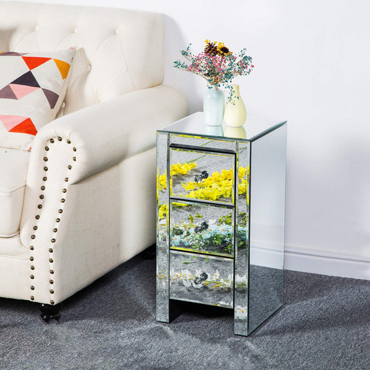 LEADZM nightstand with 3 drawers, 1 piece, side table bedside cabinet, glass storage cabinet for living room, bedroom, office, bathroom, etc, 30 x 30 x 60 cm