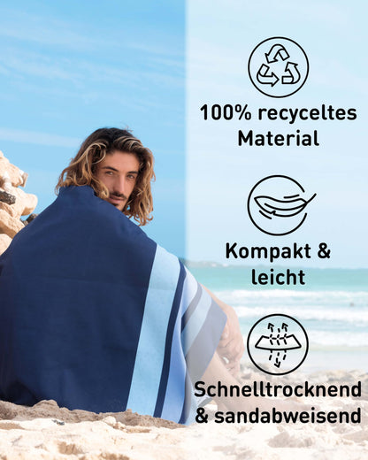 Fit-Flip beach towel XXL - microfiber bath towel - beach towels lightweight and fast-drying - 100% recycled microfiber towel - beach towel for swimming (Clean Stripes 200x90cm)