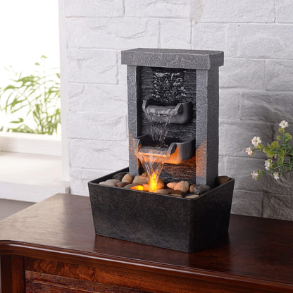 Waterfall fountain for indoor use, relaxation, high-pressure water pumps, tabletop fountain, water fountain with reflective lighting/river rocks, home/office decor (21097)