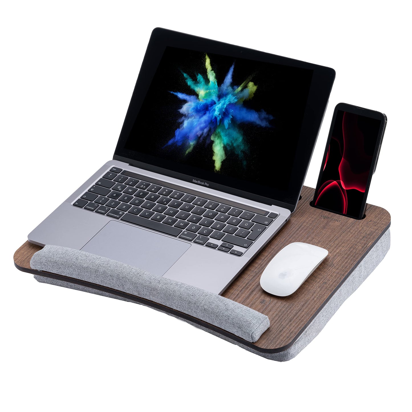 Vigo Wood Laptop Cushion, Portable Laptop Table with Cushion, Soft Cushion Bed Sofa Table for Home and Office, Portable, Lightweight, Soft Wrist Rest, Suitable for Laptops, Tablets.