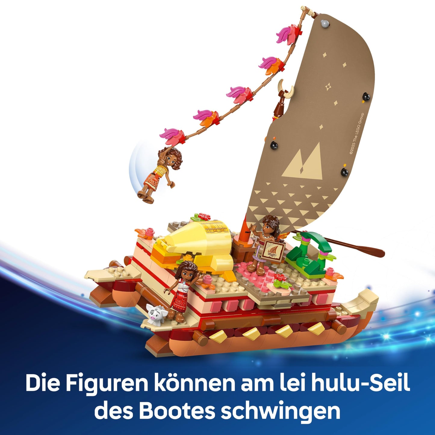 LEGO | Disney Moana 2: Moana's Adventure Raft - Toy boat with fabric sail, removable deck, campfire & 3 minifigures, including Loto and Moni – Gift for girls aged 6+ & fans – 43270