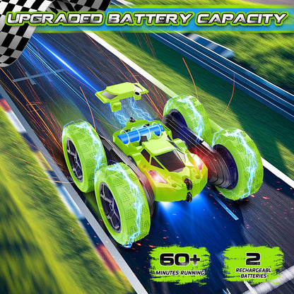 Cosone Remote Control Cars, RC Cars Stunt Car, 2.4 GHz, remote control toy cars for boys, All-wheel off-road stunt car, double-sided, 360° rotating, gifts for kids ages 6 and up (Green)