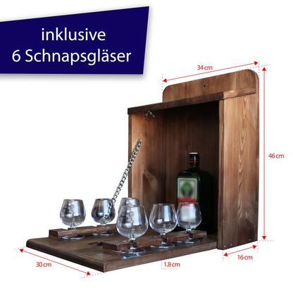Premium birdhouse minibar including 6 shot glasses, birthday gift for men, funny gifts, handmade home accessories, shot bar birdhouse for office or garden.