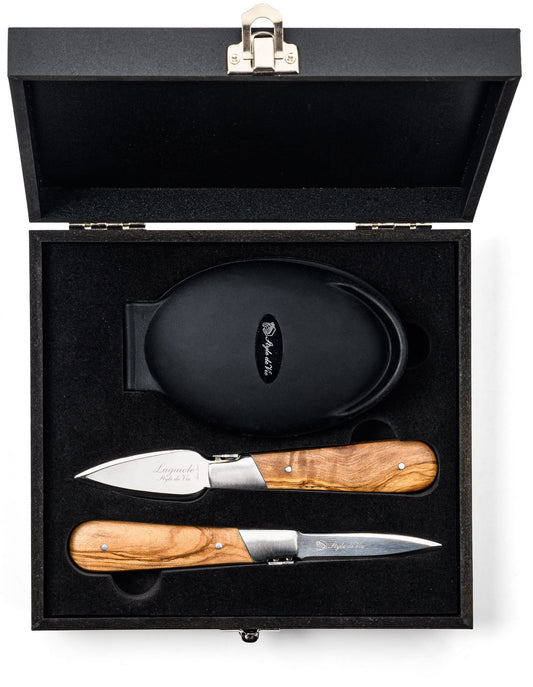 Laguiole Style de Vie Luxury Line, Oyster Knife Gift Set, 2 pieces, Olive Wood