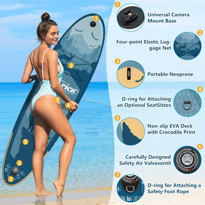 ALLPICK Premium SUP Board Set, Inflatable Stand Up Paddle Board, with Universal Camera Mount, Complete Accessories, Adjustable Paddle, for Beginners, Advanced, 200kg (Mysterious Blue)