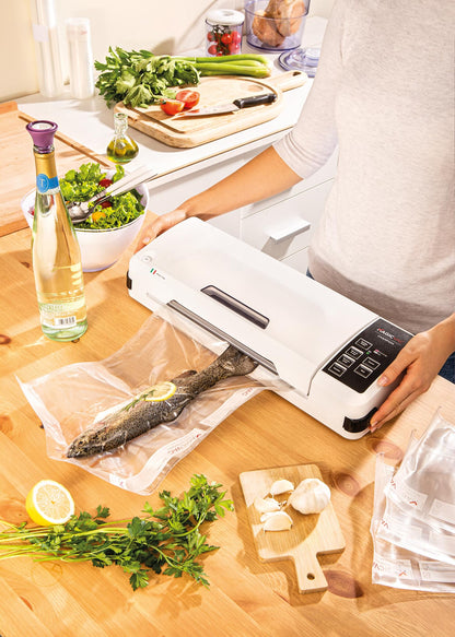 Magic Vac, Champion, Professional multifunctional food vacuum machine, for vacuum bags and cooking, with high-performance motor and food vacuum kit, Patented, Made in Italy.
