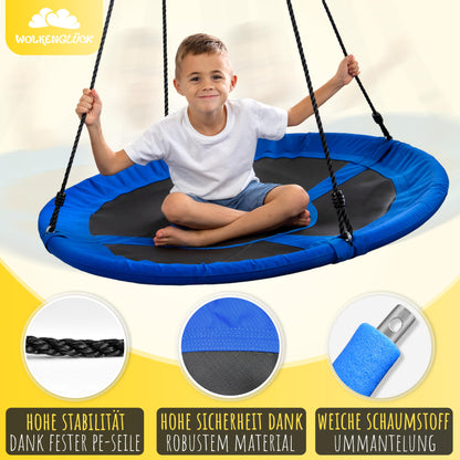 WOLKENGLÜCK® Nest Swing [Ø 110 cm] - Adjustable Height Swing for Outdoor & Indoor Use for Kids and Adults [up to 150 kg] - Includes Mounting Accessories - Kids Swing