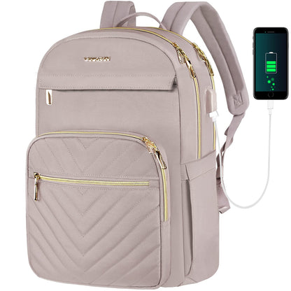 VANKEAN 15.6 inch Laptop Backpack for Women, Waterproof School Backpack for Men and Women with USB Charging Port for University, Business, Work, Travel, Camping, Pink