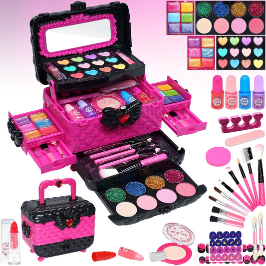 Children's makeup set girls makeup case kids - Safe and washable kids makeup, real makeup set, princess gifts for girls 4 5 6-12 years (Rose)