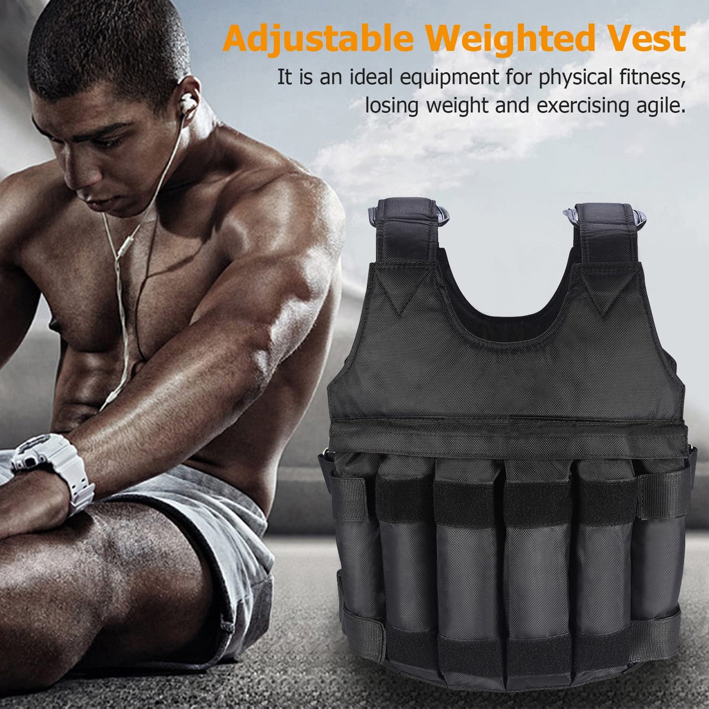 Weighted vest, 50kg training vest, running vest, adjustable weight vest, running jacket. Empty weight vest, heavy sand jacket for strength training, weight loss fitness training vest.