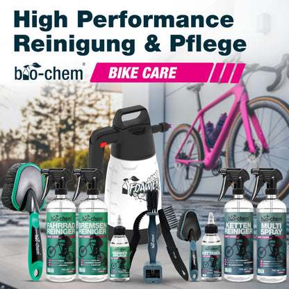 Bio-chem Premium Bike Cleaning Kit, 9-piece set for all bikes & e-bikes | Effective and gentle care products: bike cleaner, chain cleaner, chain oil, frame care + high-quality accessories
