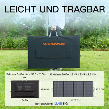 MHPOWOS 400W Portable Solar Panel, Foldable Solar Module Kit complete with an adjustable kickstand, Waterproof IP67 for outdoor camping, portable power station, RV, garden, balcony.