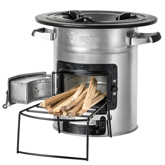 BBQ-Toro Rocket Stove #2, stainless steel | Rocket Stove for Dutch Ovens, grill pans, and more | Includes wood stand and air vents | Fire pit for Dutch Ovens.