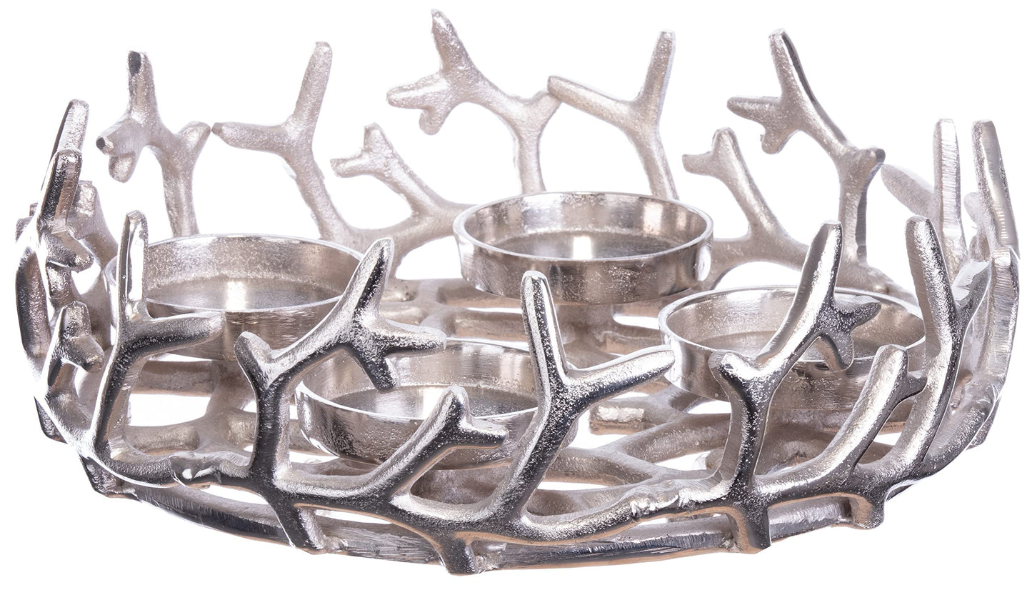 Brandseller Advent wreath Silver Ø 28 cm - Stylish candle holder for 4 candles - Modern Christmas wreath made of aluminum with stylized branches, Elegant table decoration