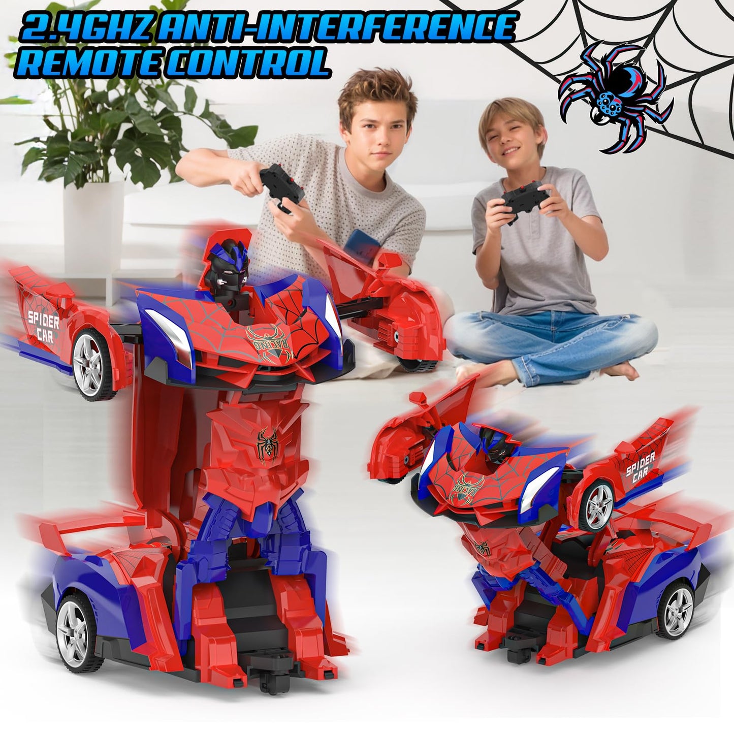 Remote Control Car Toy for 3 4 5 6 7 8+ years old Boys Girls, 2.4GHz Transformation Robot Spider RC Car with Remote Control, Christmas Birthday Gifts Kids Games for 3-12 years old.
